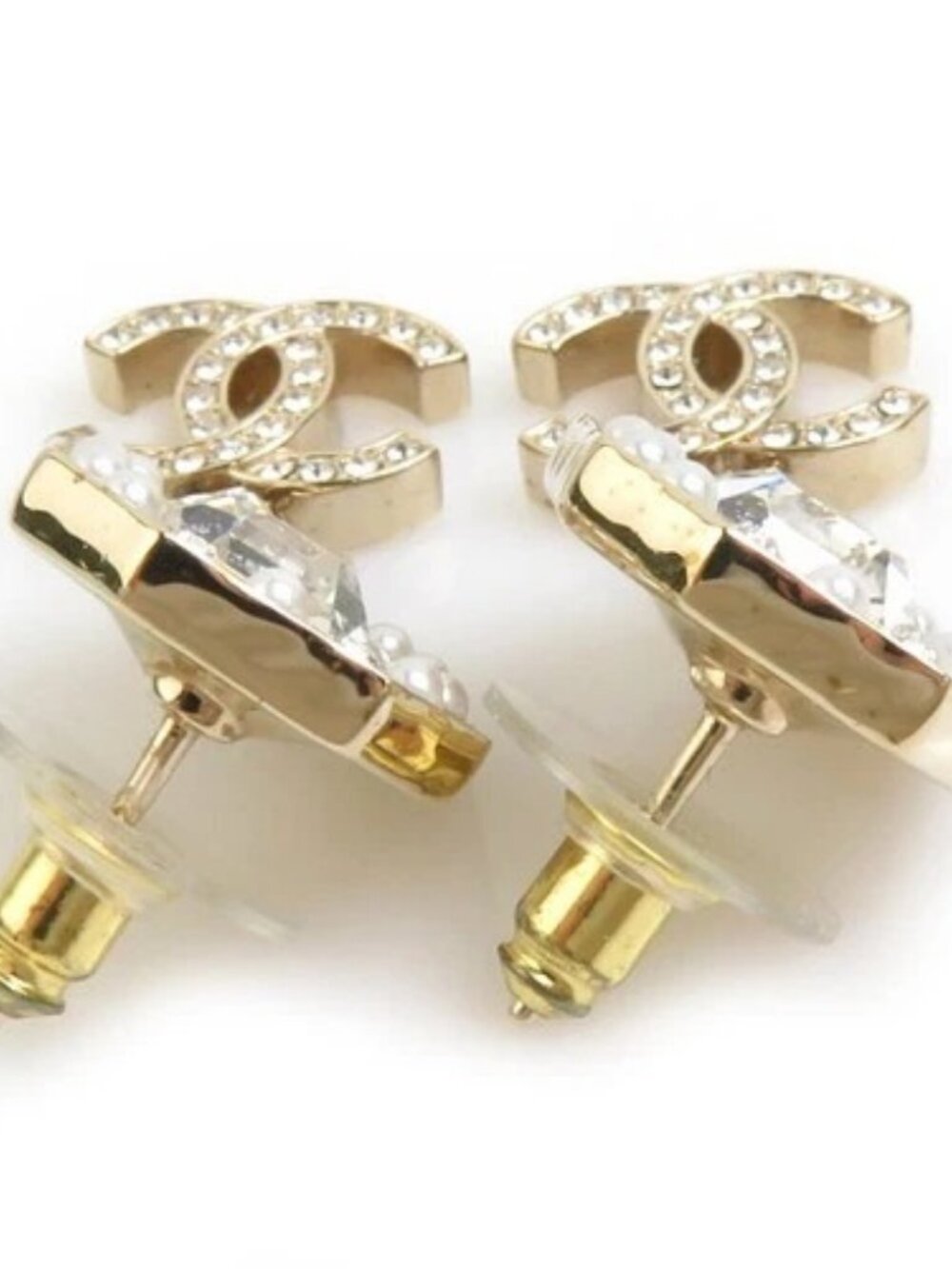 Auth CHANEL CC Logo Pierce Earringa Gold/Silver Metal/Rhinestone - e60885i - Picture 3 of 8